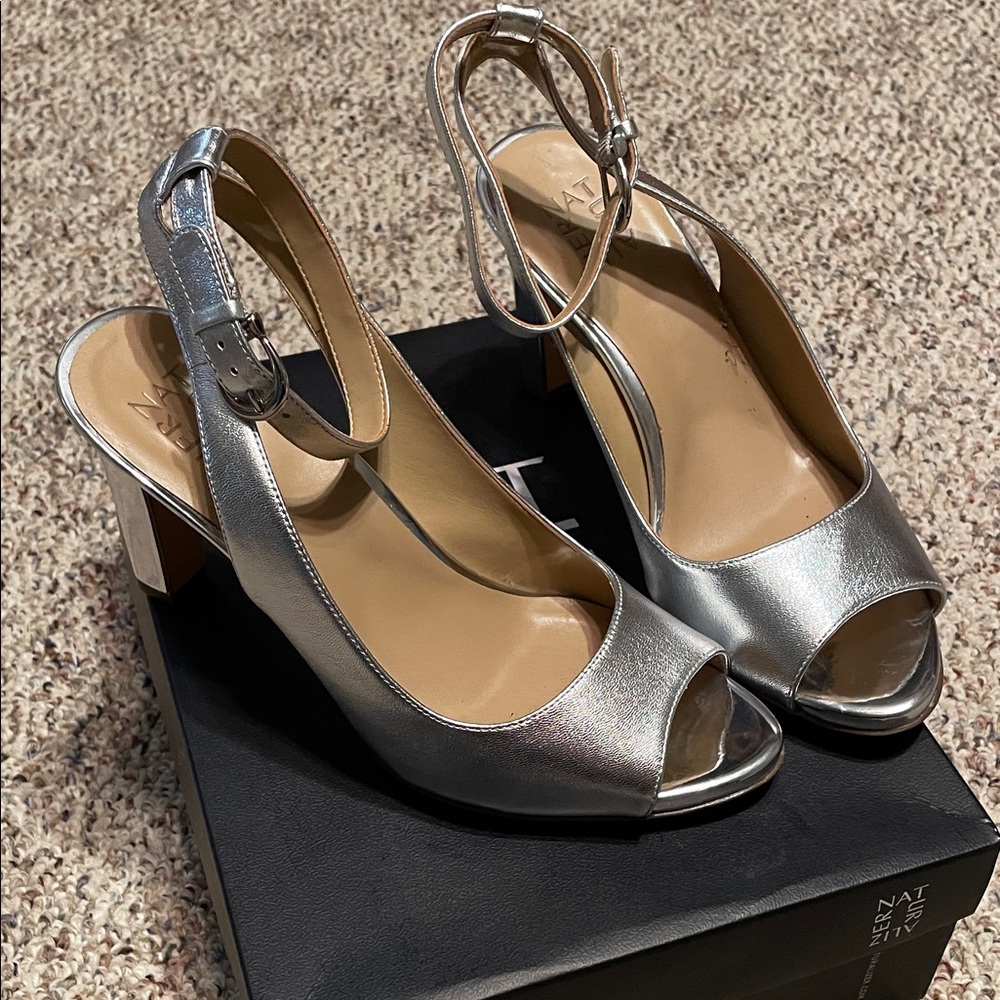 Naturalizer Metallic Silver Slingback Heels